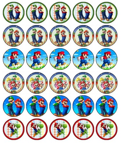 Super Mario Edible Cupcake Toppers Wafer Mario Cake Decorations (2 Sizes) - Picture 6 of 8