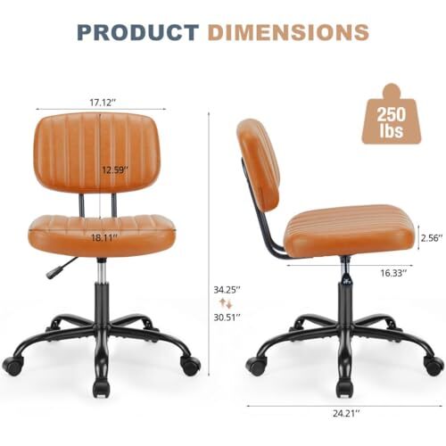 360° Swivel Desk Chair, Upholstered Faux Leather Height Adjustable Orange - Picture 3 of 6