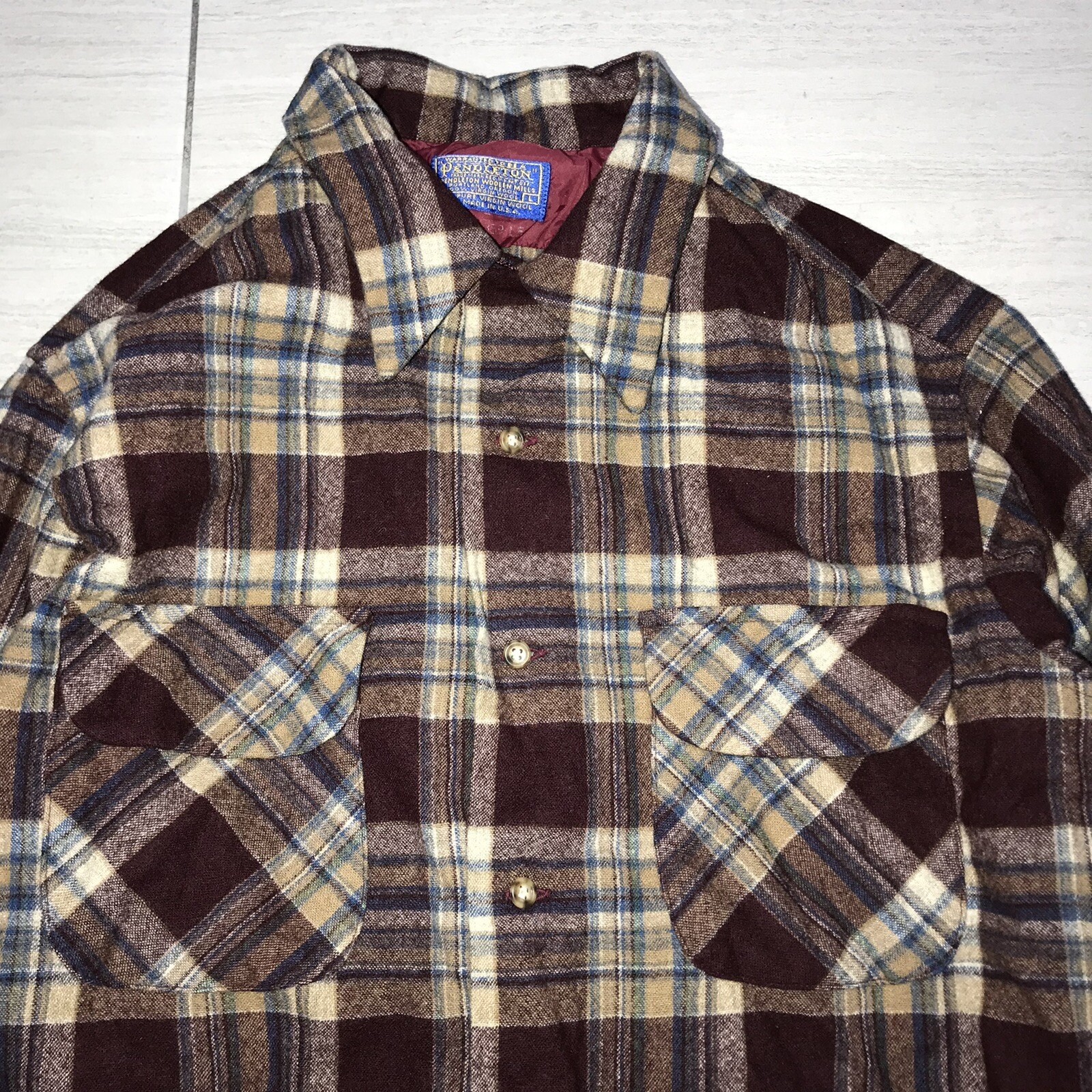 true vintage mens pendleton flannel button up Pure Virgil Wool Made In USA