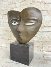 Art Deco Modern Art Faces by Picasso Bronze Sculpture Marble Base Figurine Deco