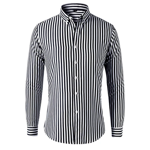 Men's Dress Shirts Long Sleeves Formal Business Striped Casual Slim Shirts Tops - Picture 5 of 22