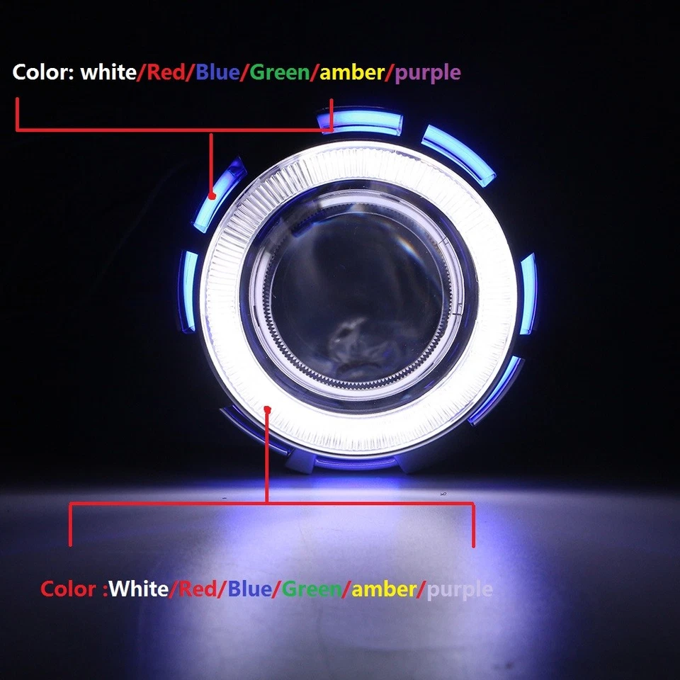 2.5'' Car BI-Xenon HID Projector Lens Kit with Double Angel Eyes Bulbs H1 H4 H7 - Image 3 of 4