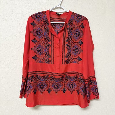J. Crew Dervish Paisley Tunic Red Long Sleeve Bohemian Blouse Top Sz Small