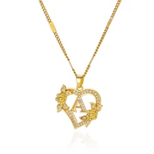Stainless Steel Flower Zircon Heart Initial Pendant Necklace for Women