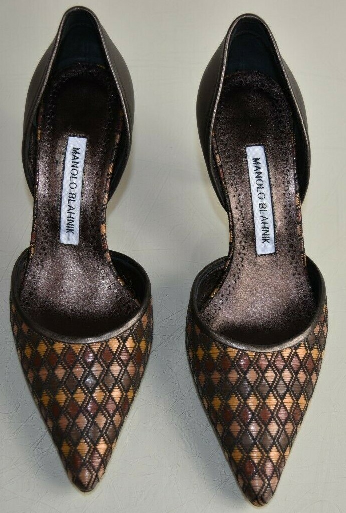 Escarpins Manolo Blahnik TAYLER BIBO 70 - Cuir Marron Métallisé - Taille 37 - Neufs