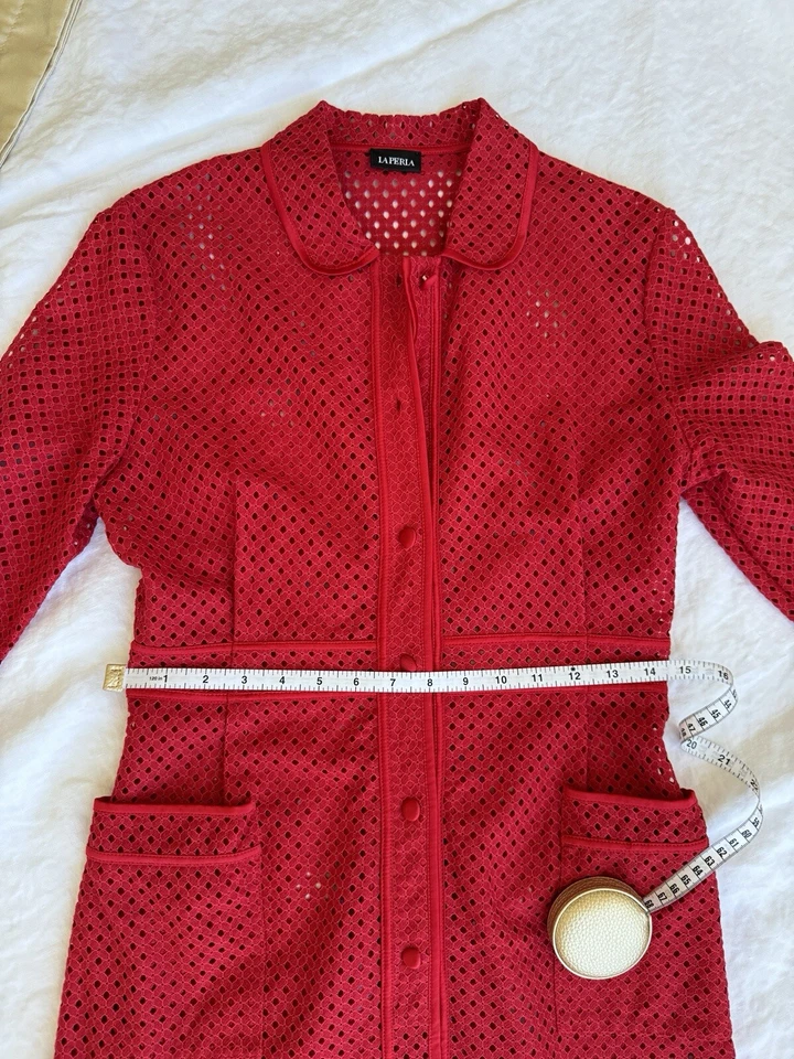 Vestido La Perla Bata Playa Cubierta y Bolsa Antipolvo Rojo Pequeño Mini Encaje Camisa Vestido 4 S Foto 4 de 4