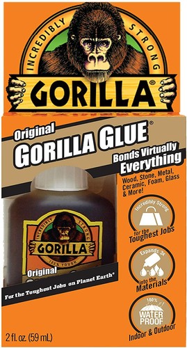 Gorilla Original Waterproof Polyurethane Glue, 2 ounce Bottle, Brown (Pack of 1)