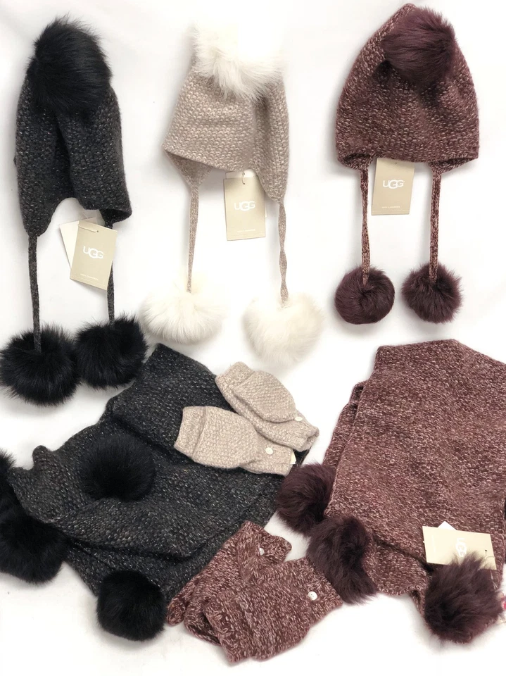 Chapéu de cashmere Ugg Australia Tri Pom quatro pom cachecol de cashmere luvas flip feminino - Imagem 2 de 4