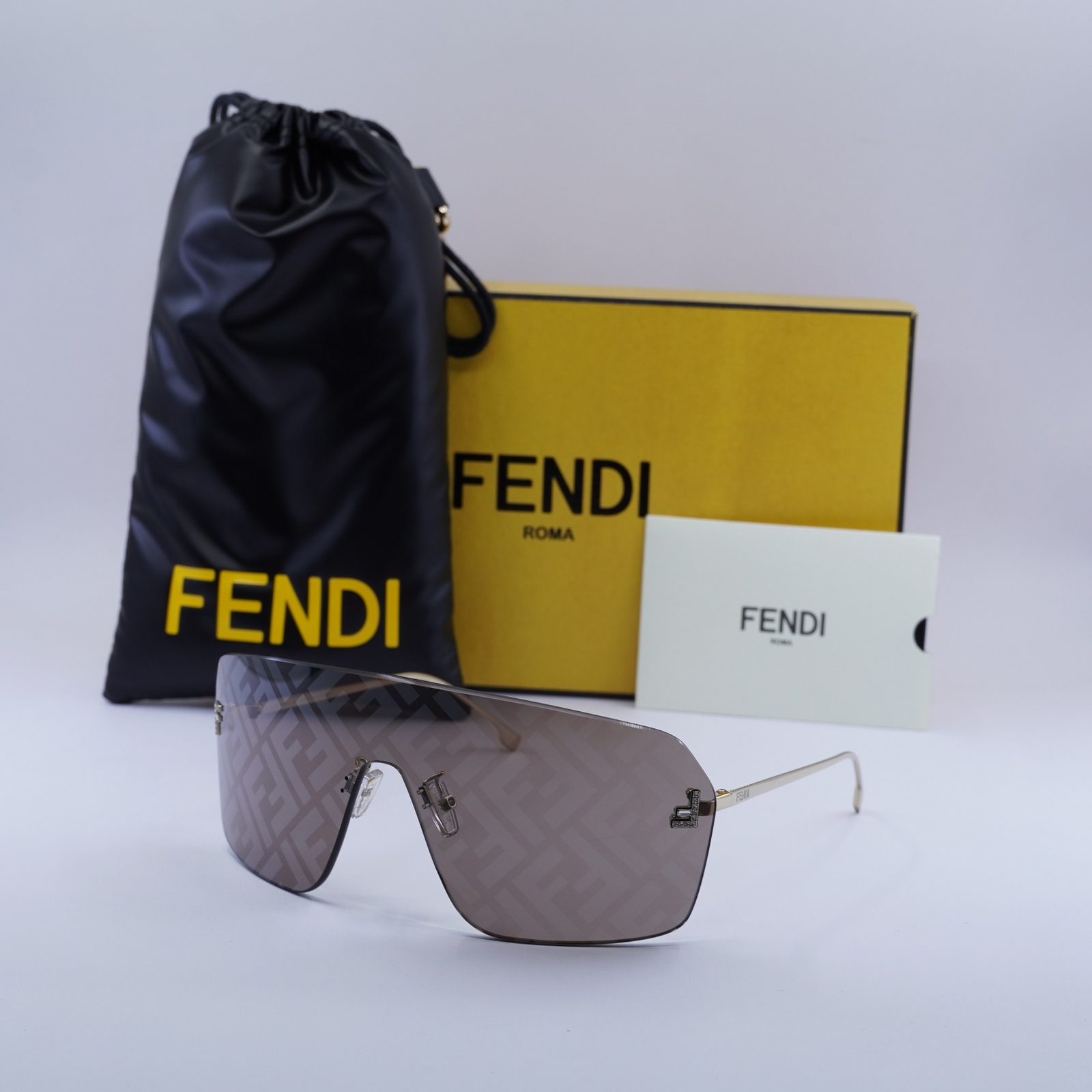 Fendi FE4121US 32E Gold Grey FF Pattern Sunglasses 139-0-120 New Authentic