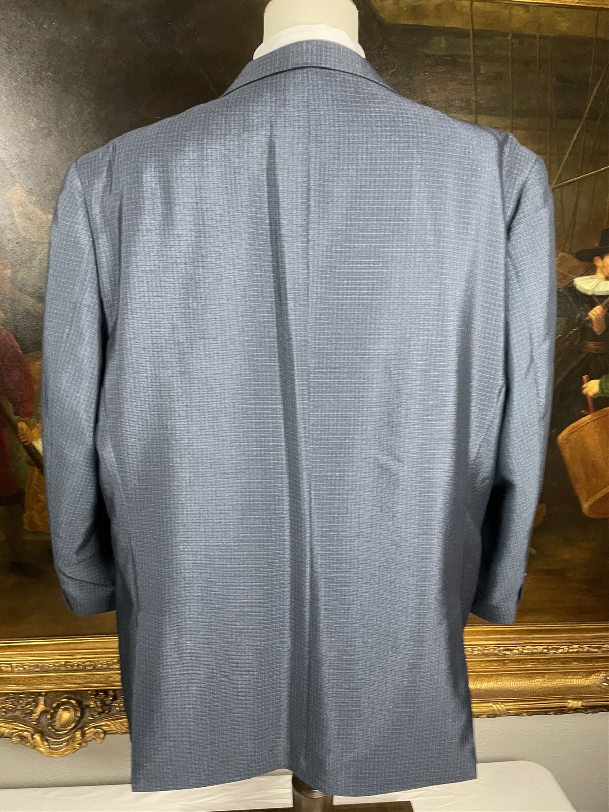 Stacy Adams Gold 50R Blue Micro Check Peak Lapel 2Btn Blazer Sport Coat Jacket
