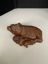 Red Mill Mfg Sow Pig & 2 Piglets Figurine Mom Babies Laying Down