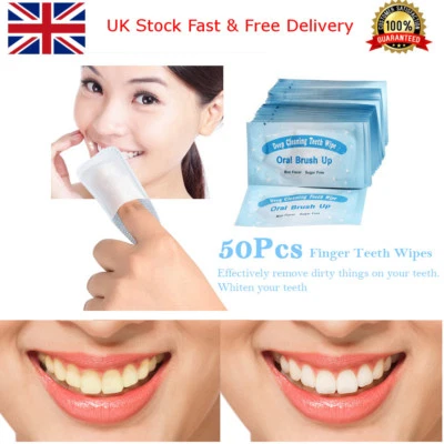 50x Teeth Whitening Oral Brush Up Dental Cleaning Fresh finger Wipes UK SELLER
