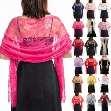 Pretty Sheer Tulle Lace Shawl Scarf with Tassels for Evening Party