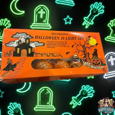 Vintage Everstar Halloween 10 Light Set Strand Pumpkin Jack-O-Lantern New