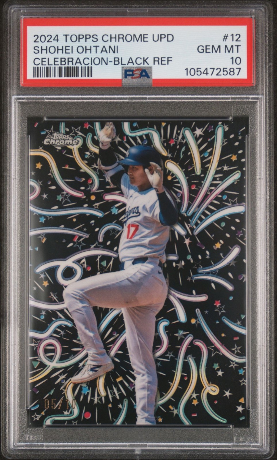 2024 TOPPS CHROME UPDATE DODGERS SHOHEI OHTANI CELEBRACION BLACK REF 5/10 PSA 10