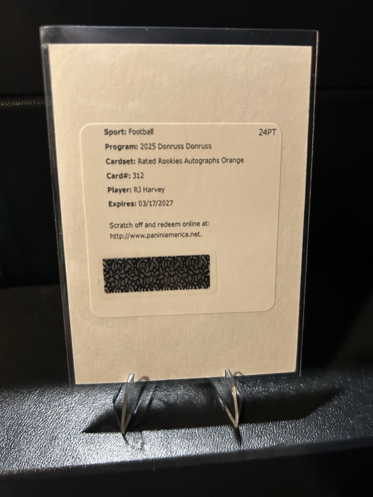 2025 Donruss RJ HARVEY SP Rated Rookies Orange Auto Redemption Card BRONCOS