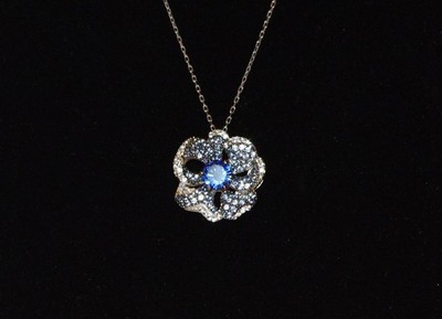 Suzy Levian Sapphire & Diamond Accent in Sterling Petite Flower Pendant Necklace