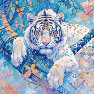 DIY Diamond Painting Vollbild Weißer Tiger Dschungel Wildlife Kawaii Anime Comic