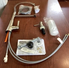 NEW Moen 199748SRS REZA Pre-Rinse Spring Pulldown Kitchen Faucet Stainless B176