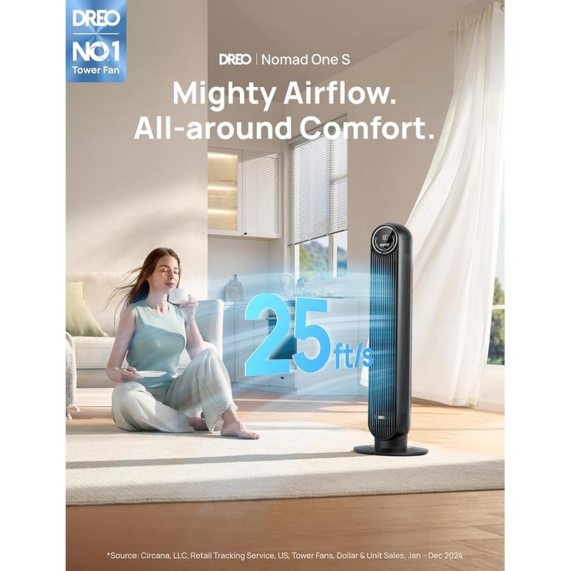 Smart WiFi Bladeless Floor Fan Remote Control Oscillating Timer Quiet Airflow US