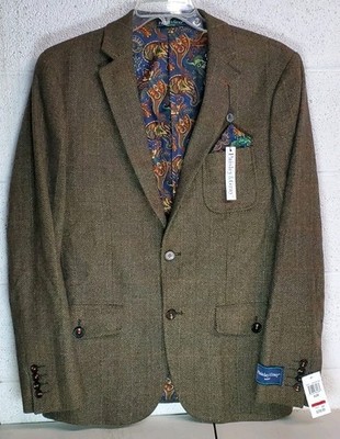 Brown Paisley & Gray Slim Fit Wool-Blend Blazer Coat Jacket 42R Herringbone New!