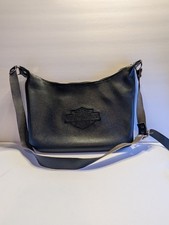 Harley Davidson Black Leather Shoulder Bag Purse Embossed Logo VTG 8 in. x 11in.