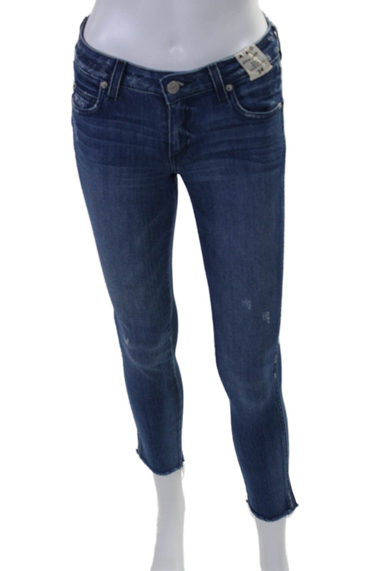 Amo Women's Midrise Five Pockets Distress Medium Wash Skinny Denim Pants Size 24