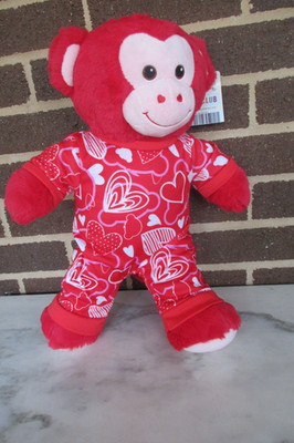 Build A Bear Red Monkey 16'' Embossed Hearts Body + Valentine Hearts Sleeper