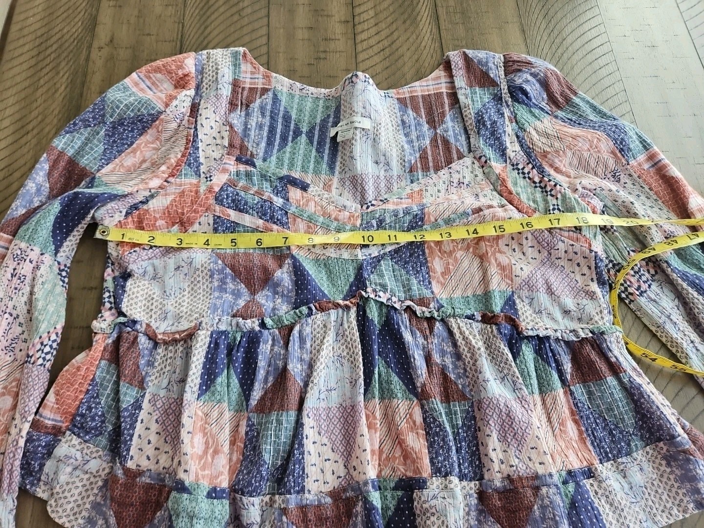 American Eagle Blouse M Pink Patchwork Babydoll C… - image 9