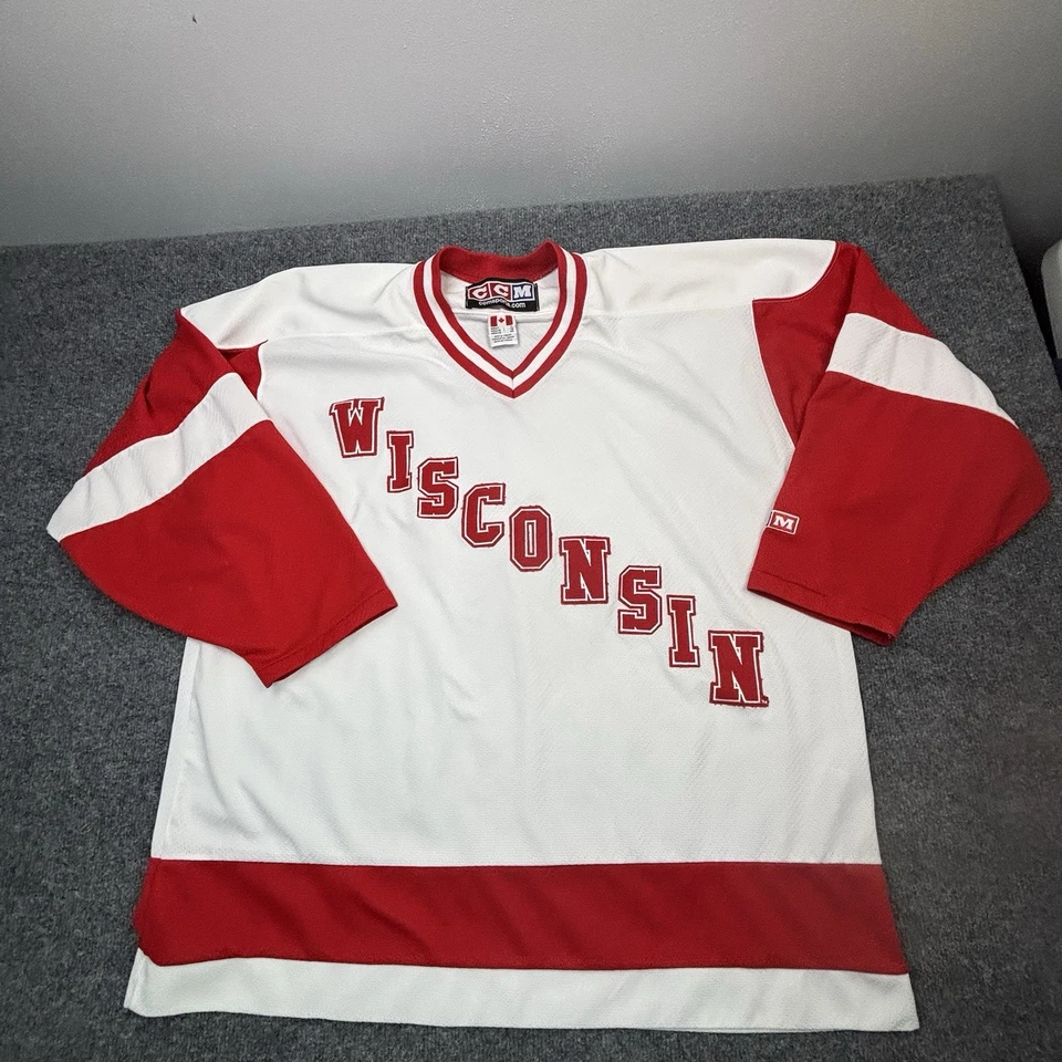 Camiseta deportiva de hockey CCM Wisconsin Badgers XL 90s Y2K de colección NCAA College hecha en Canadá Foto 2 de 4