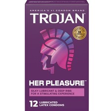 Trojan Her Pleasure Latex Lubricated Condoms, 12 Count Pack of 1 , White