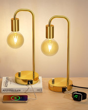 Set of 2 Industrial Table Lamps with USB Charging  Dimmable 2700K Bulbs