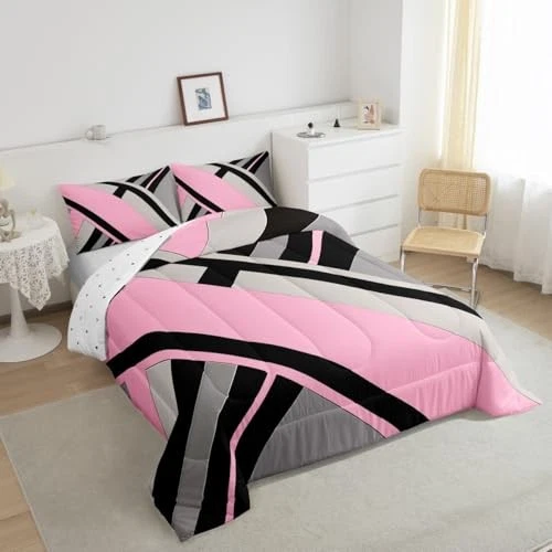  Pink Grey Black Abstract Comforter Set Abstract Full Pink Grey Black1 - Image 2 of 4