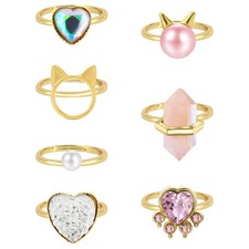 NEWITIN 7 Pieces Cute Rings for Girls Adjustable, A Gold/7