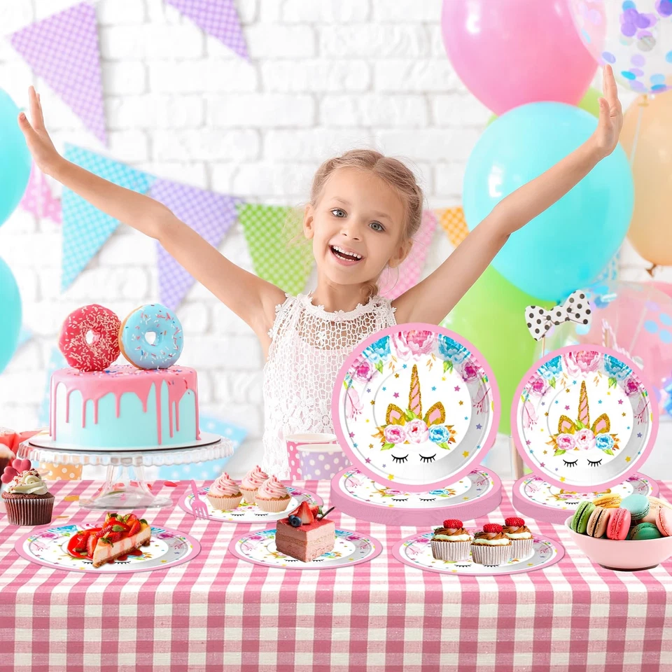 Juego de servilletas platos unicornio 96 piezas para suministros de fiesta de cumpleaños sirve 24 Foto 4 de 4