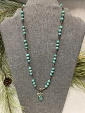 Authentic David Yurman DY 21" Sterling Silver Turquoise Beaded Teardrop Necklace