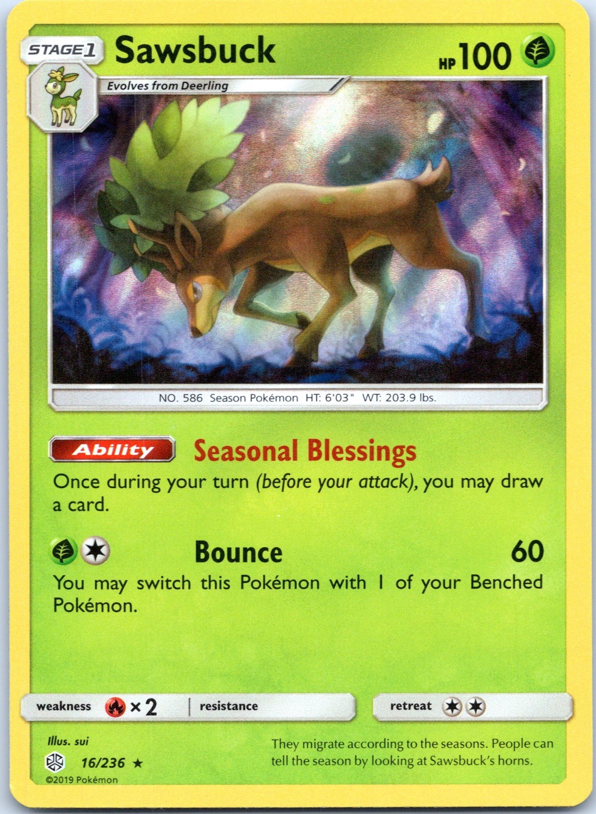 Sawsbuck 16/236 Holo Rare Cosmic Eclipse Pokemon Near Mint