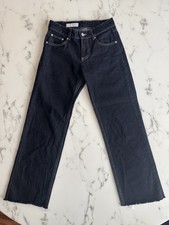 Zara Mid Rise Raw Hem Straight Leg Dark Jeans Womens Size 0