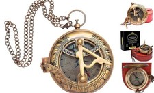 Antique Decor Sundial Brass Compass with Leather Case, Unique Gift for Men,
