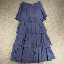 J. Taylor Navy Sparkle Tiered Midi Dress Party Cocktail Evening Special Occasion
