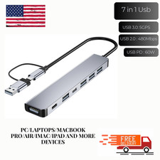USB-C Hub 7-in-1 Multiport Adapter USB with USB 3.0, USB 2.0 Ports,60W PD  5GPS