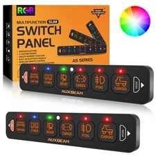 2X AUXBEAM 6 Gang RGB Slim LED Touch Switch Panel Car Marine Boat Control System