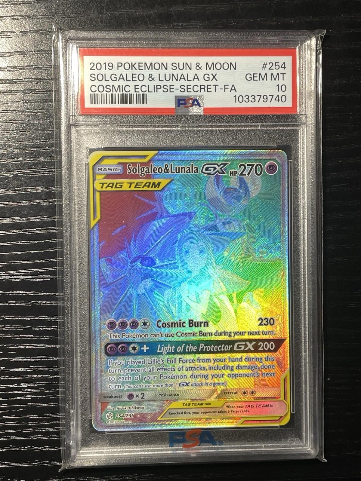 2019 Pokemon Sun & Moon Cosmic Eclipse Solgaleo & Lunala GX 254/236 PSA 10 Gem
