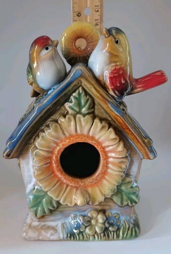 Decorative Ceramic Birdhouse Figurine Sunflower & Birds - Picture 7 of 10