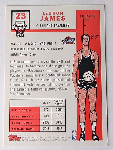 2007-08 Topps 50th ANNIVERSARY 1957-58 VARIATION RETRO #23 LeBRON JAMES MINT - Picture 2 of 2