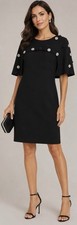 Badgley Mischka XL Black Cocktail Dress Jeweled Embellish Evening Sheath #30