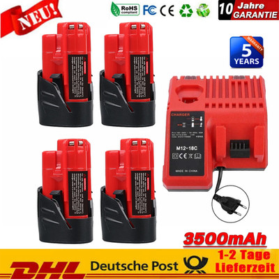 NEU Battery 3.5 Ah4X Akku Für Milwaukee 12 V M12B2 M12-18C Ladegerät 48-11-2401