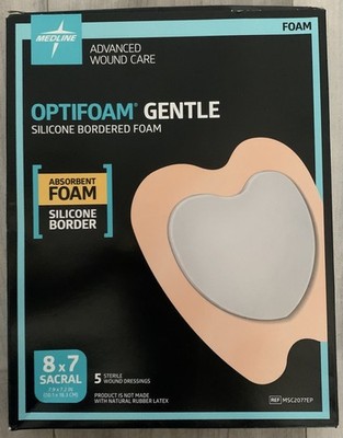 Medline Optifoam Gentle Foam Silicone Border 8x7 Sacral Wound Dressings Pkg Of 5