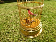 Gabbia vintage Swiss Reuge uccellini che cantano due uccellini gabbia dorata oro (guarda il video)