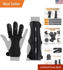 Archery Gloves and Arm Guard Set Leather PU Three Finger Brace Protective Gear